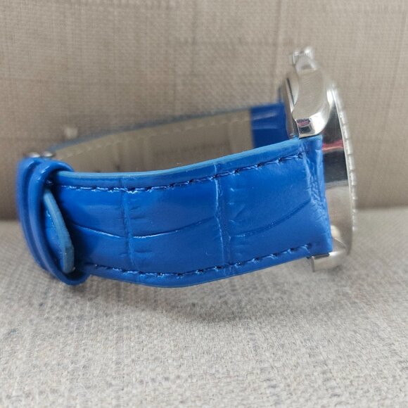 Manhattan by Croton Women Watch Crystal Accent Blue Leather Band Wrist Watch - Picture 5 of 11